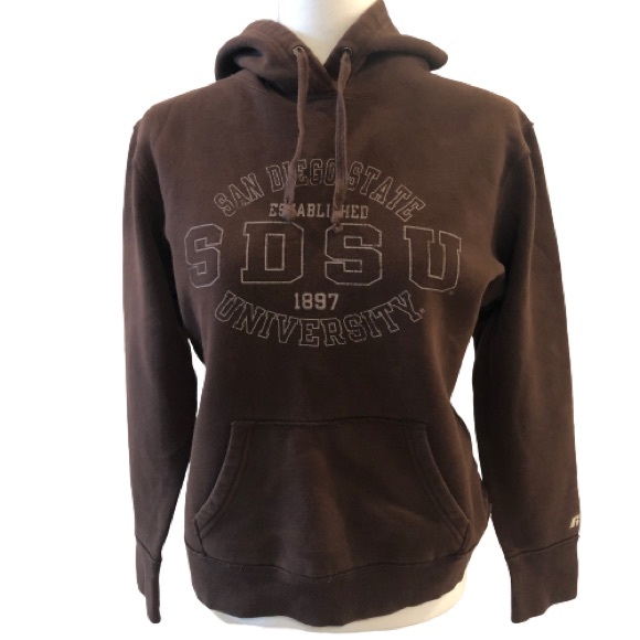 Sweaters - SDSU brown hoodie sweatshirt featuring San Diego State printed across the chest